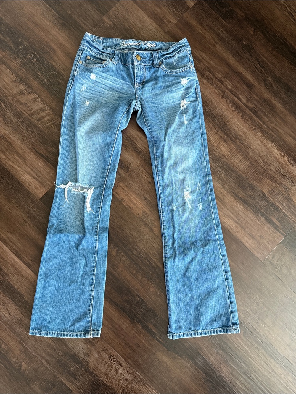Y2K American Eagle Outfitters Light Blue Distressed Flare Jeans